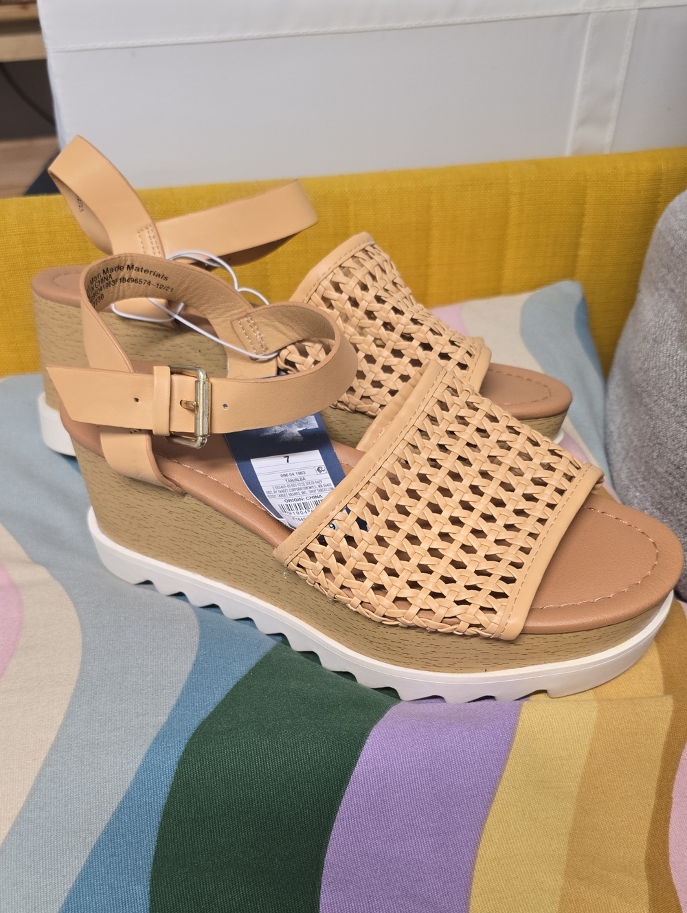 0a new day Tan Woven Platform Wedge Sandals Size 7